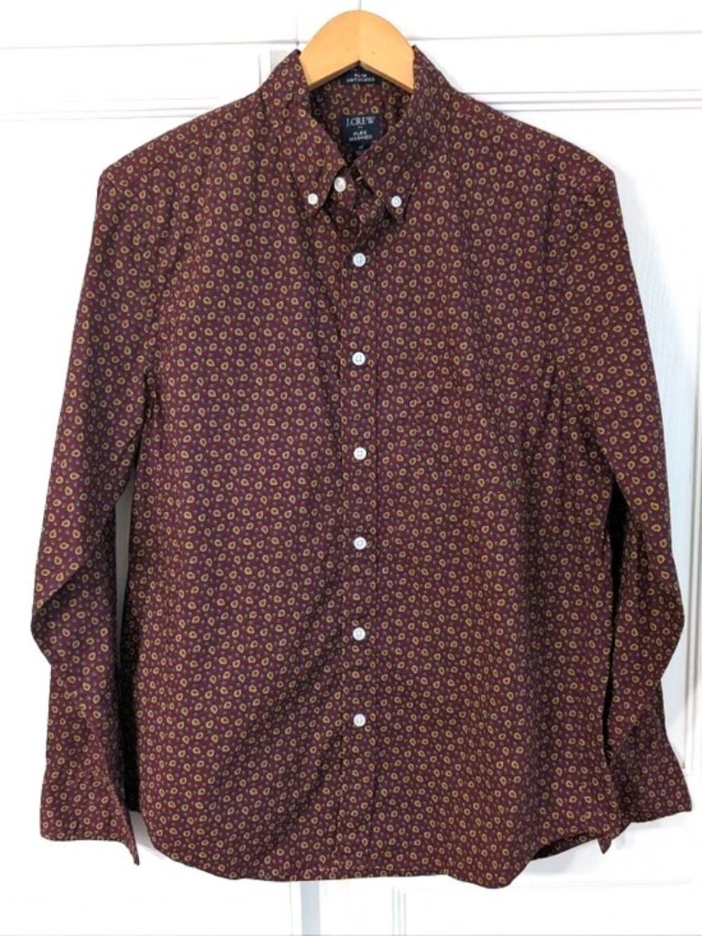 NWOT J. Crew Slim Untucked Flex Washed Burgundy Paisley Button Down M